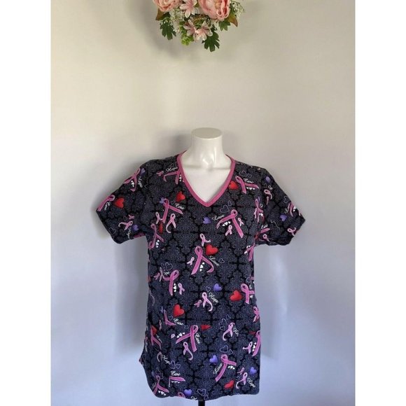 ScrubStar Pink Ribbon Scrub Top Women‎ Medium - Picture 10 of 10
